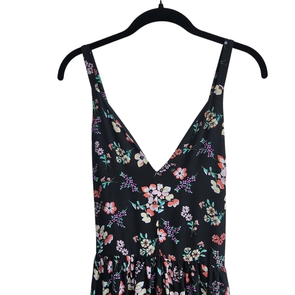 EUC GAP BLACK W/PINK FLORAL CRISS-CROSSED STRAPPY BACK MAXI  SUNDRESS SIZE 12 - Picture 5 of 11